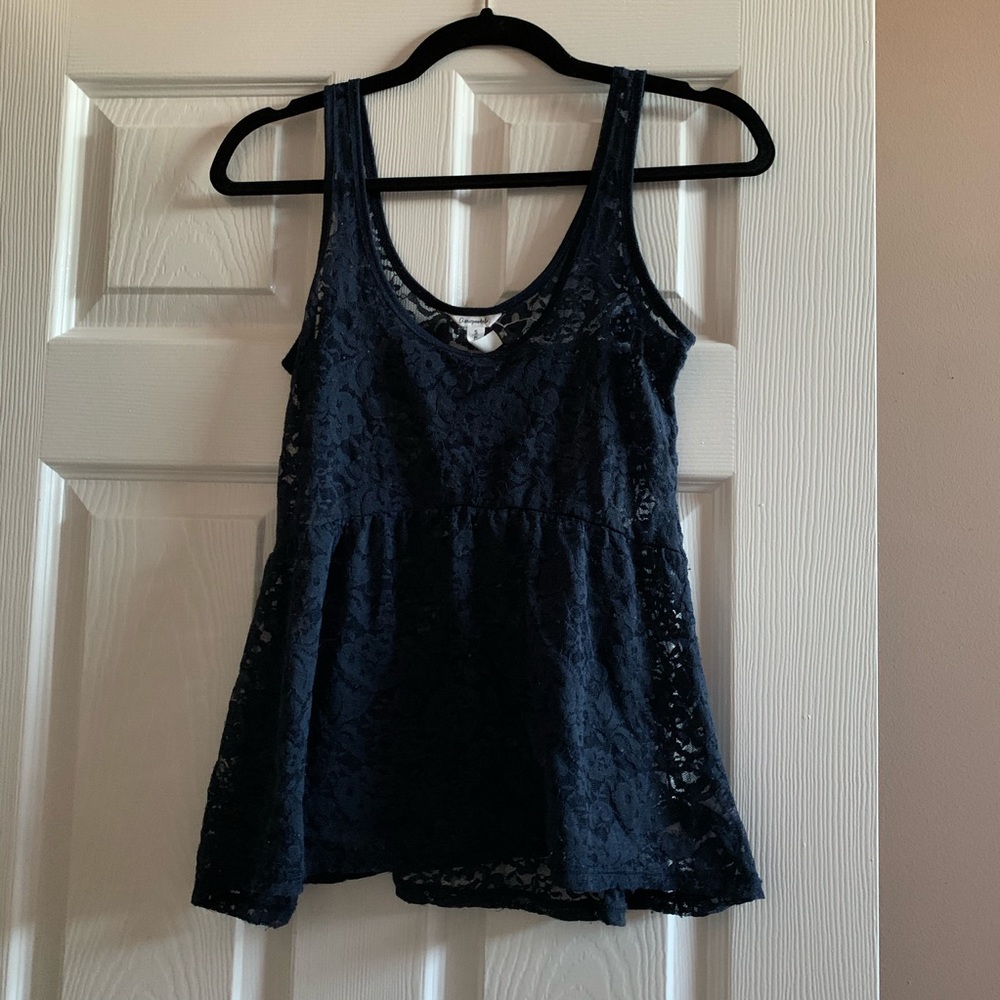 Navy Lace Peplum Top